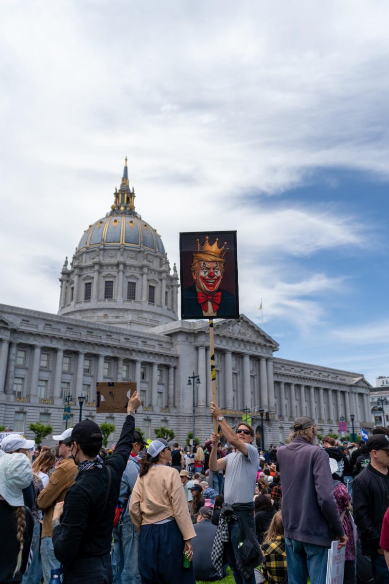 A creative sign by a protester during "No Kings Day" on Saturday, June 14, 2025 in San Francisco.