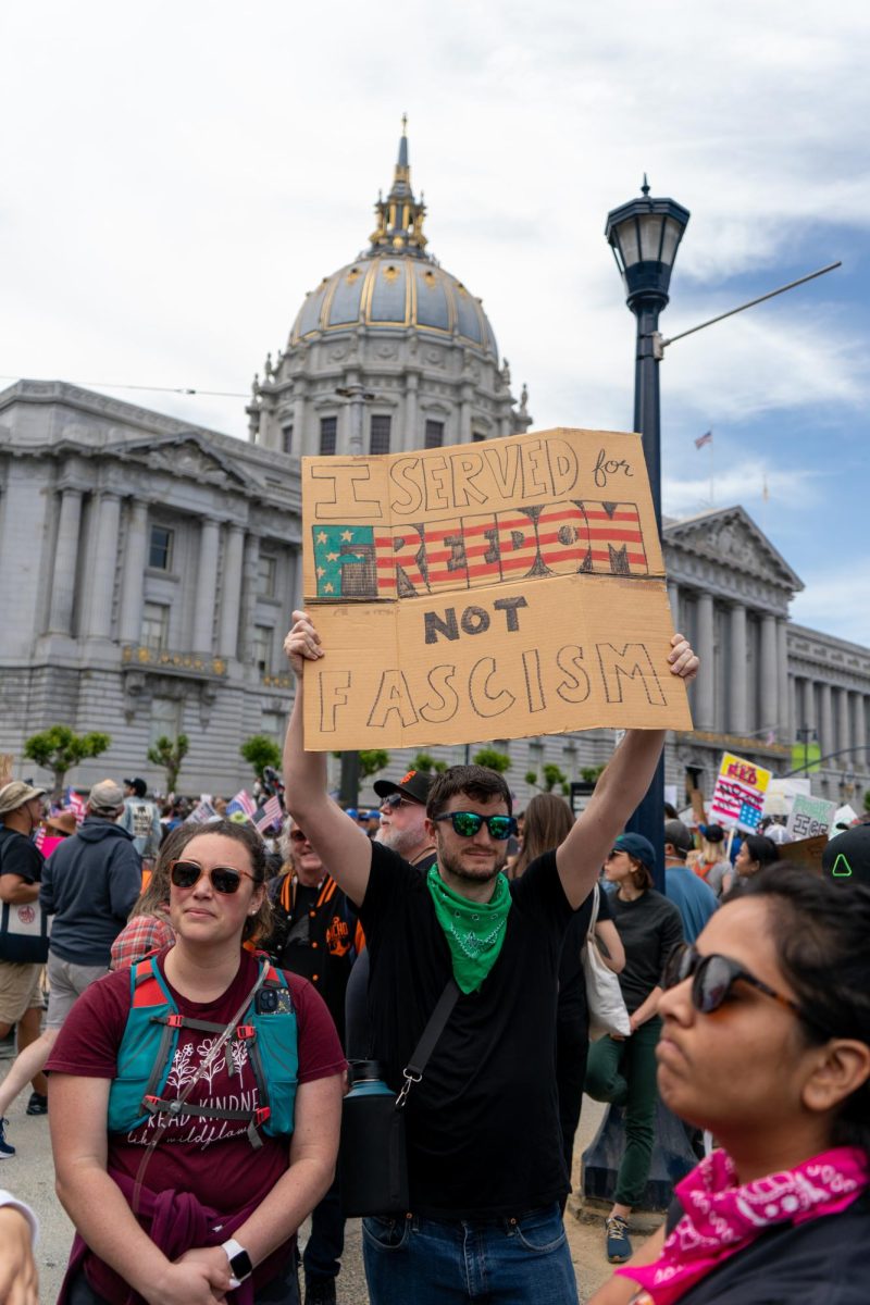A creative sign by a protester during "No Kings Day" on Saturday, June 14, 2025 in San Francisco.