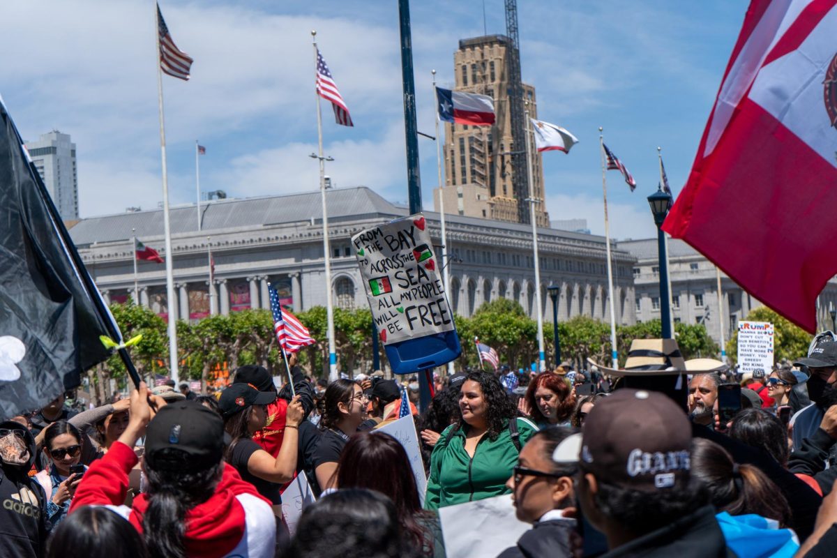 A creative sign held by protesters during "No Kings Day" on Saturday, June 14, 2025 in San Francisco.