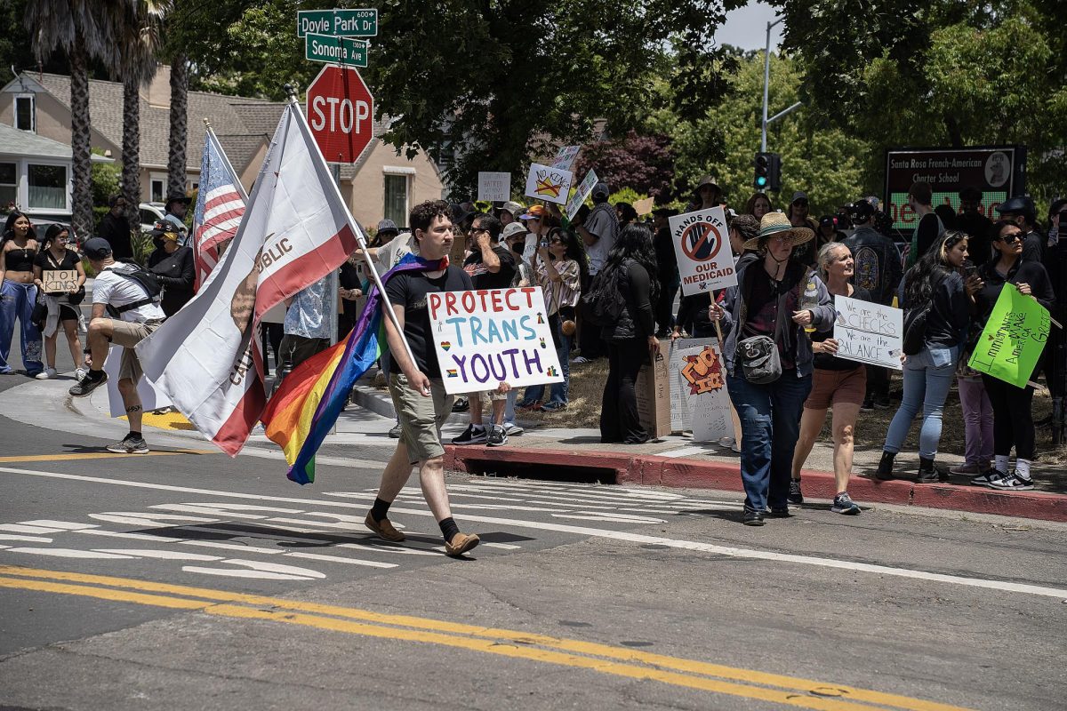 Protesters in Santa Rosa joined the nationwide 'No Kings' protests on June 14 to show their displeasure of President Donald Trump’s military parade and administrative policies that have disrupted thousands of Americans’ lives. 