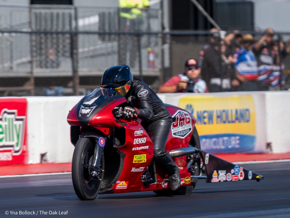 Pro Stock Motorcyle driver Jianna Evaristo goes for Q1 on day 1 of the DENSO NHRA Sonoma Nationals on Friday, July 25, 2025 in Sonoma.