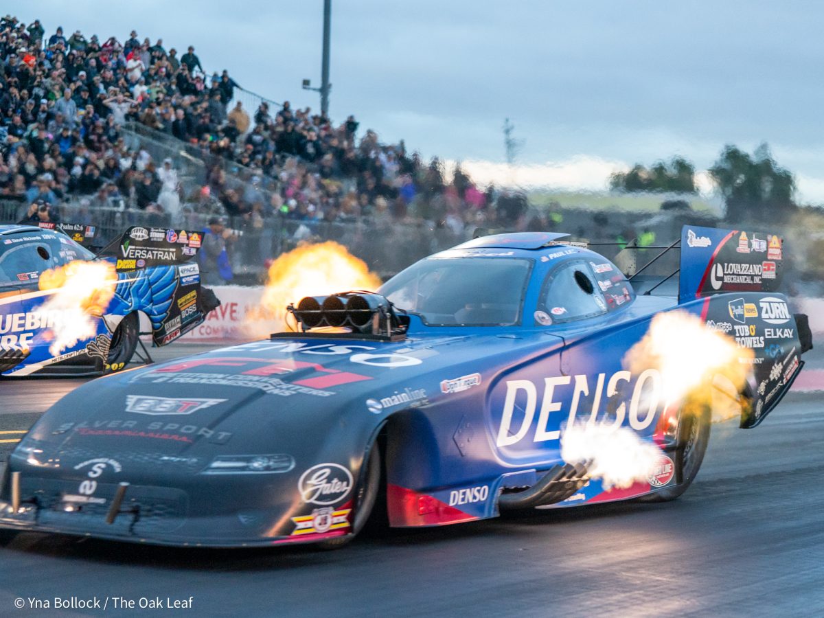 Fuuny Car driver Paul Lee wins Q2 against Dave Richards after a run of 3.89 ET at 299 mph on day one of the DENSO NHRA Sonoma Nationals on Friday, July 25, 2025 in Sonoma.
