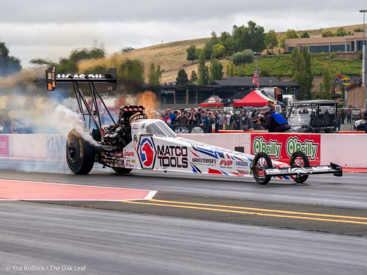 Antron Brown races Clay Millican in Q3 on day two of the DENSO NHRA Sonoma Nationals on Saturday, July 26, 2025 in Sonoma. Brown ultimately falls to Millican after a misfire gave him a run of 9.254 at 61.15 mph while Millican ran a 4.059 ET at	216.58 mph.	