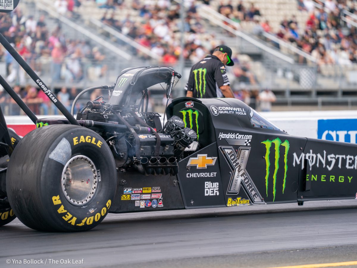 Brittany Force rolls down the drag strip as she prepares for her Q3 run on day two of the DENSO NHRA Sonoma Nationals on Saturday, July 26, 2025 in Sonoma.
