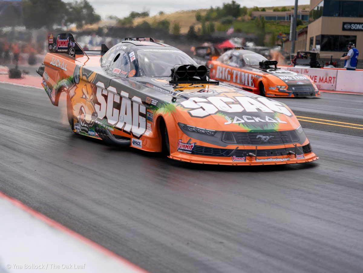 Funny Car driver Daniel Wilkerson races and wins against Tim Gibbons for Q3 on day two of the DENSO NHRA Sonoma Nationals on Saturday, July 26, 2025 in Sonoma. Wilkerson ran a 3.908 ET at 323.58 mph.
