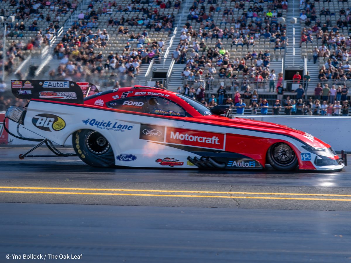 Funny Car driver Bob Tasca III competes in the Q4 races in Q4 on day two of the DENSO NHRA Sonoma Nationals on Saturday, July 26, 2025 in Sonoma. 