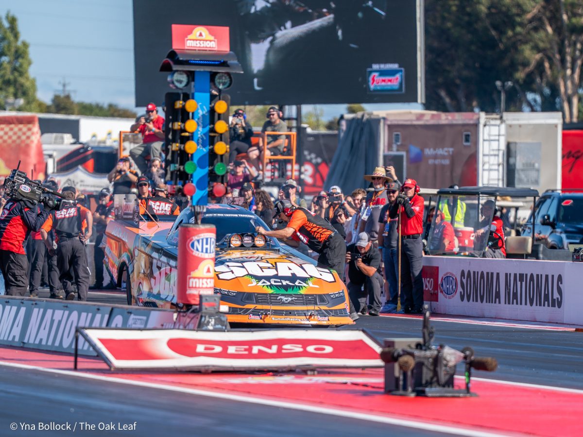 Funny Car Daniel Wilkerson receives the sign of approval from his crew that he is ready to race in Q4 races in Q4 on day two of the DENSO NHRA Sonoma Nationals on Saturday, July 26, 2025 in Sonoma. 