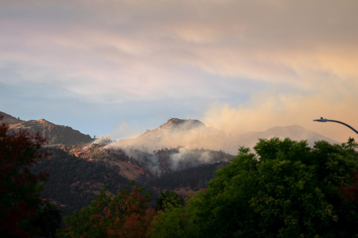 The Pickett Fire as seen from Washington Street in Calistoga at 6:40 p.m. on Thursday, Aug. 21, 2025.