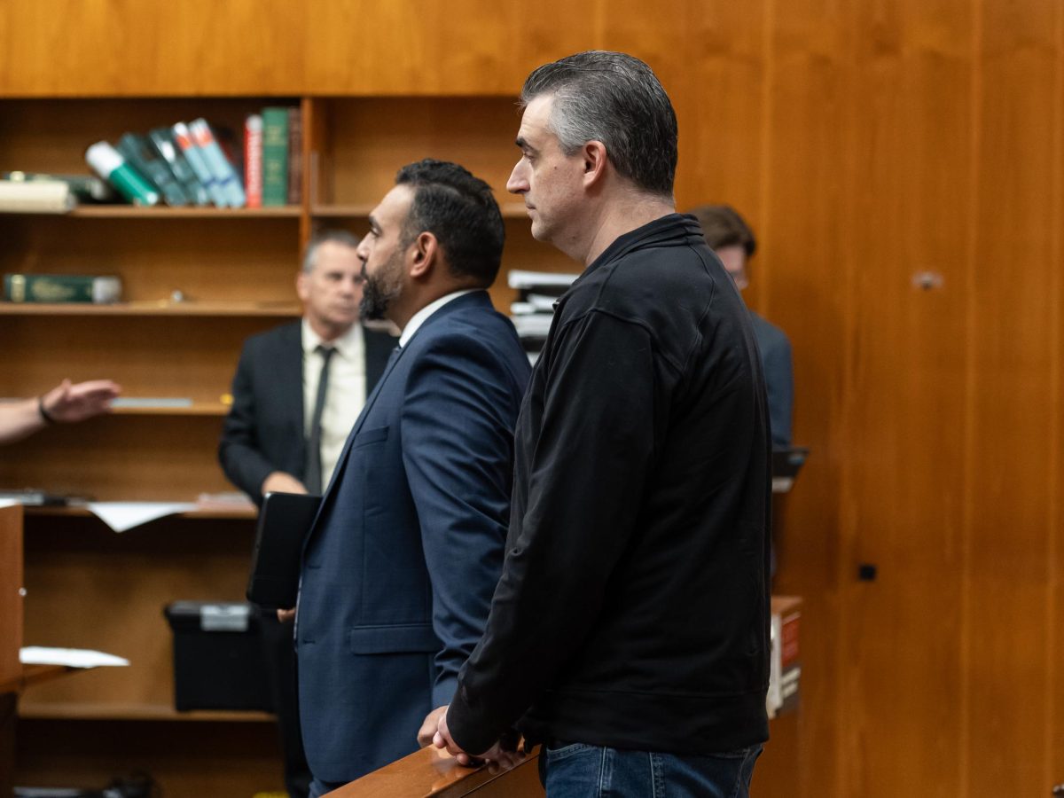 Jordan Mead, right, and his attorney, Ibrahim Agil, appear in court to request a mutually-agreed continuance at the Superior Court of Sonoma on July 14, 2025.