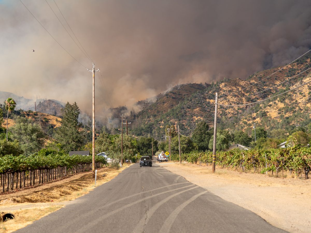 Smoke erupts from the hills above Pickett Road near Calistoga. A heat advisory remains in effect for the area until 10 p.m. on Thursday, Aug. 21, 2025.