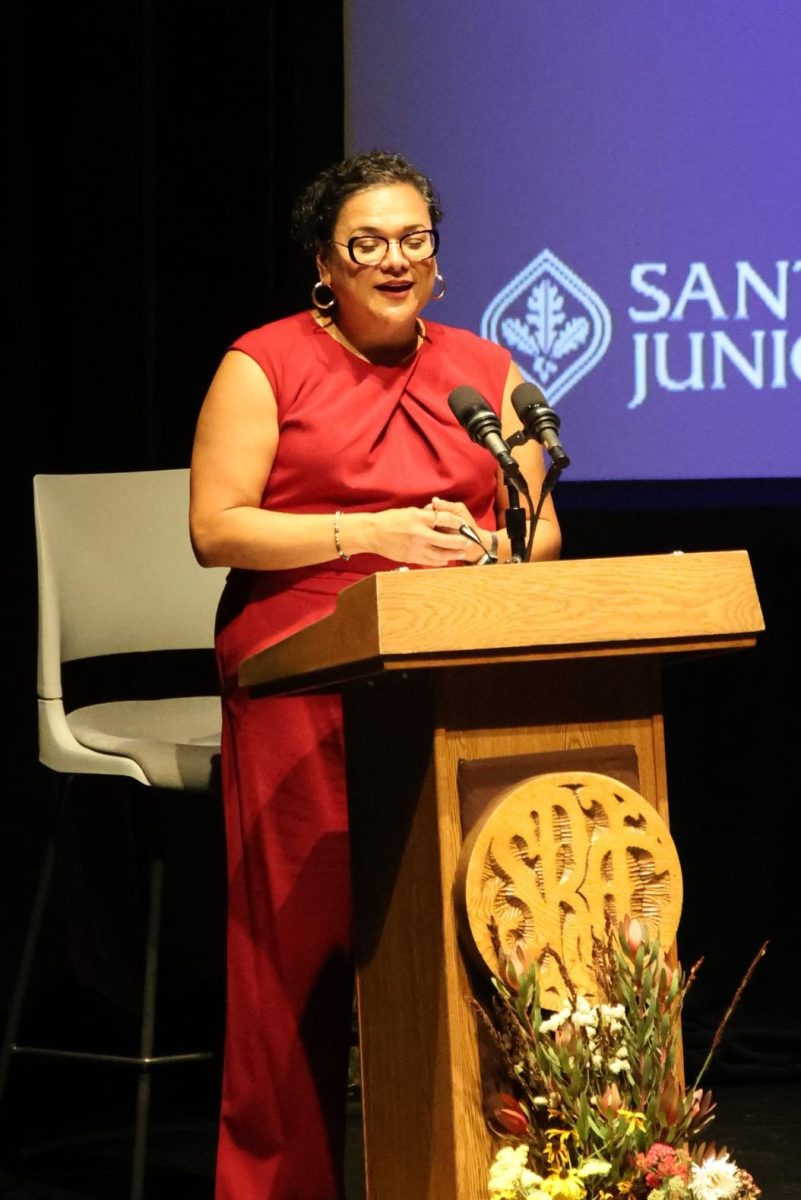 Santa Rosa Junior College President Dr. Angélica Garcia begins her president's address in Santa Rosa Junior College's Burbank Auditorium on Sept. 18, 2025.