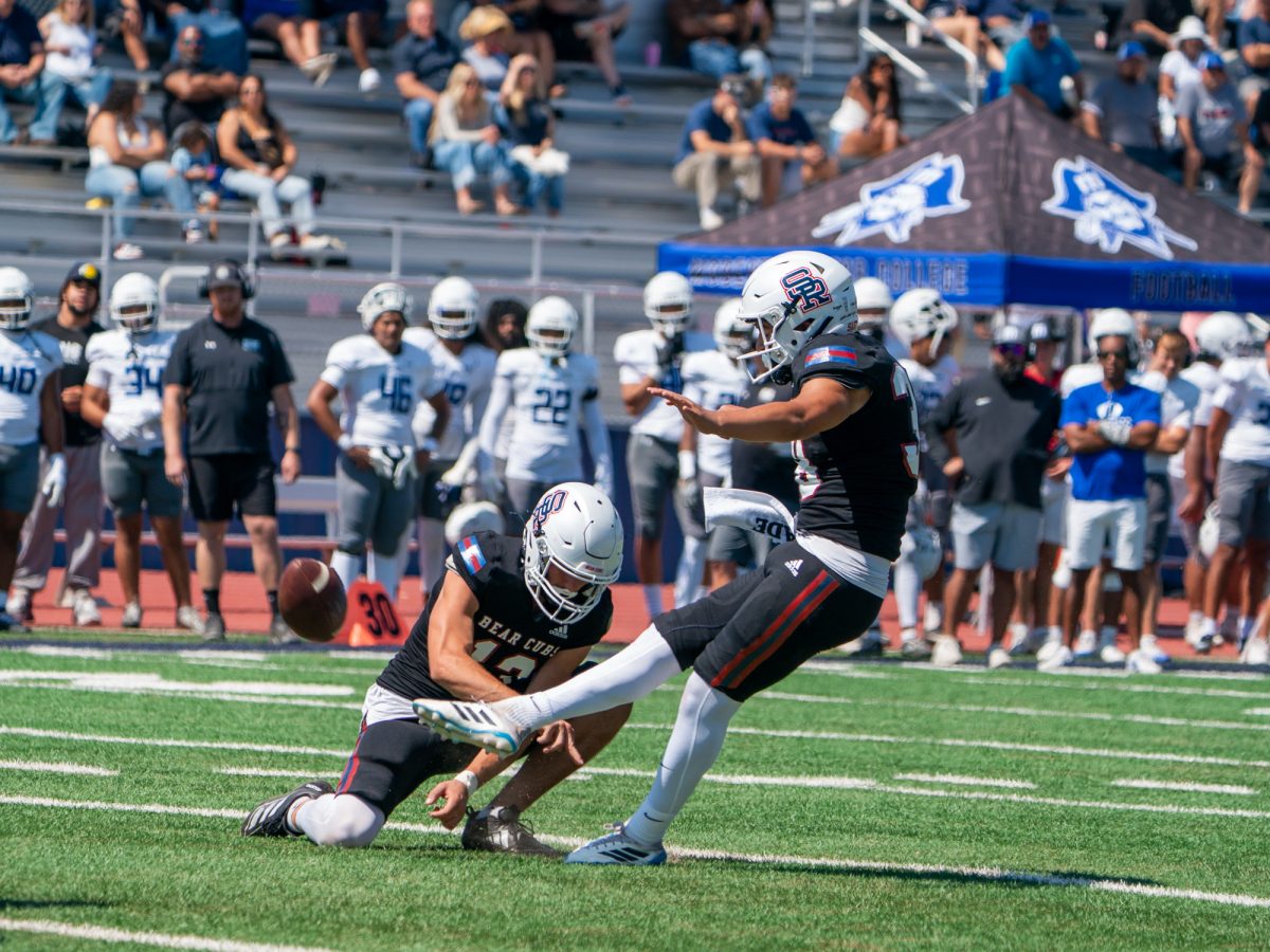 SRJC kicker Anthony Calvillo sends the ball soaring for the extra point after running back Zion Williams' touchdown in the second quarter against Modesto Junior College on Saturday, Sept. 6, 2025 in Santa Rosa.
