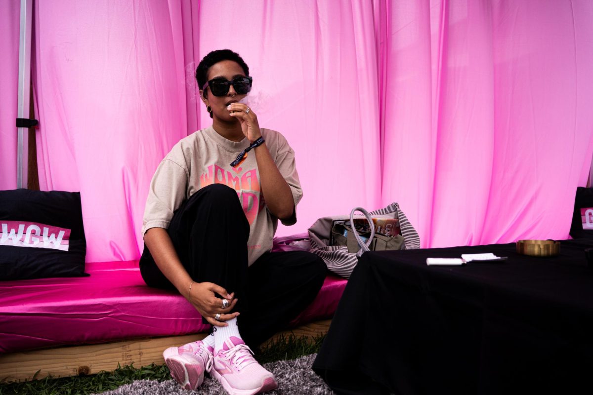 Gabriella Valle takes a moment to smoke at the Grown Women Good Weed Lounge at Hall of Flowers in the Santa Rosa Fair Grounds on Wednesday, Sept. 10, 2025.