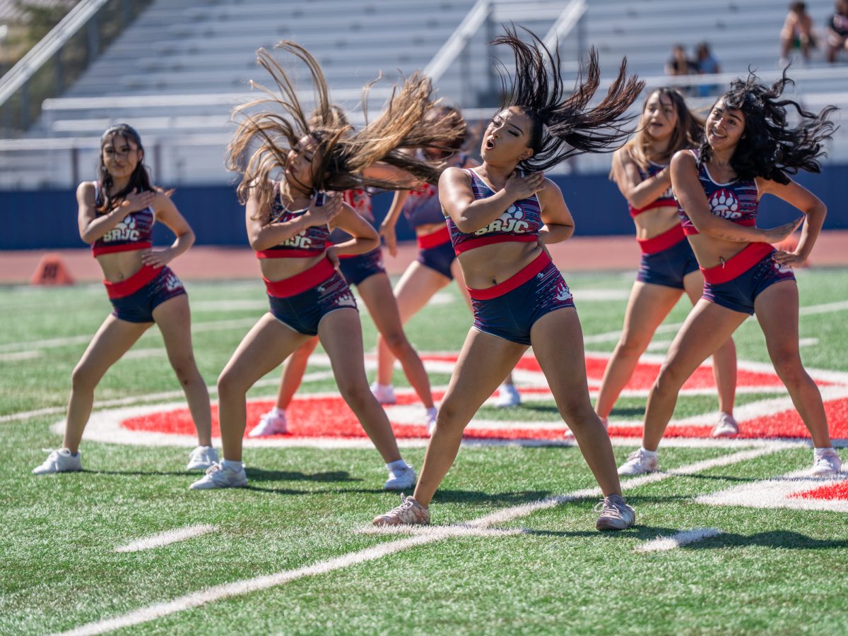 The SRJC Cheerleaders perform at halftime on Saturday, Sept. 27 at home.