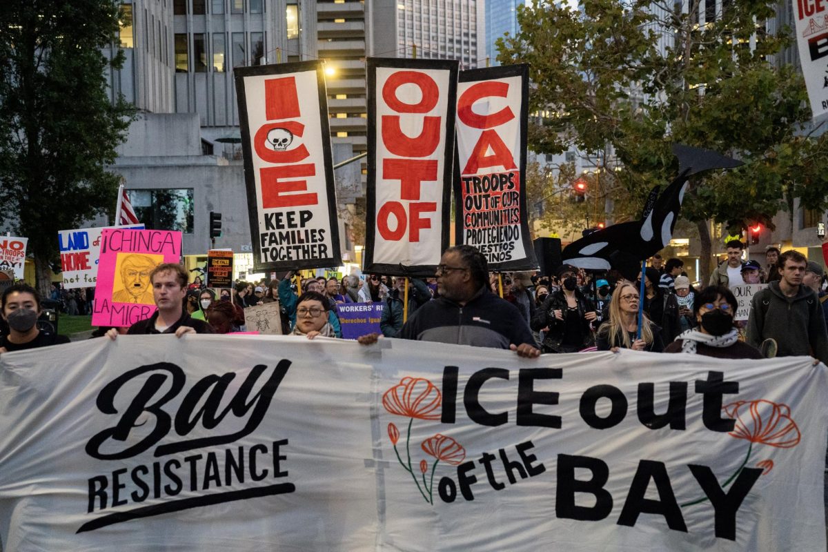 Demonstrators marched to San Francisco’s ICE headquarters on Sansome Street to protest the Trump Administration's policy to escalate deportations on Thursday, Oct. 23 in San Francisco, Calif. 
