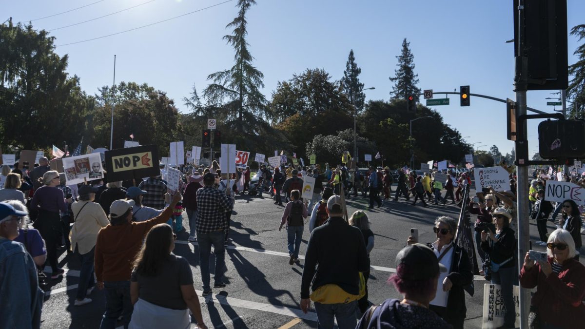 Thousands of protestors march from SRJC to Doyle Park for No Kings day Oct. 18.