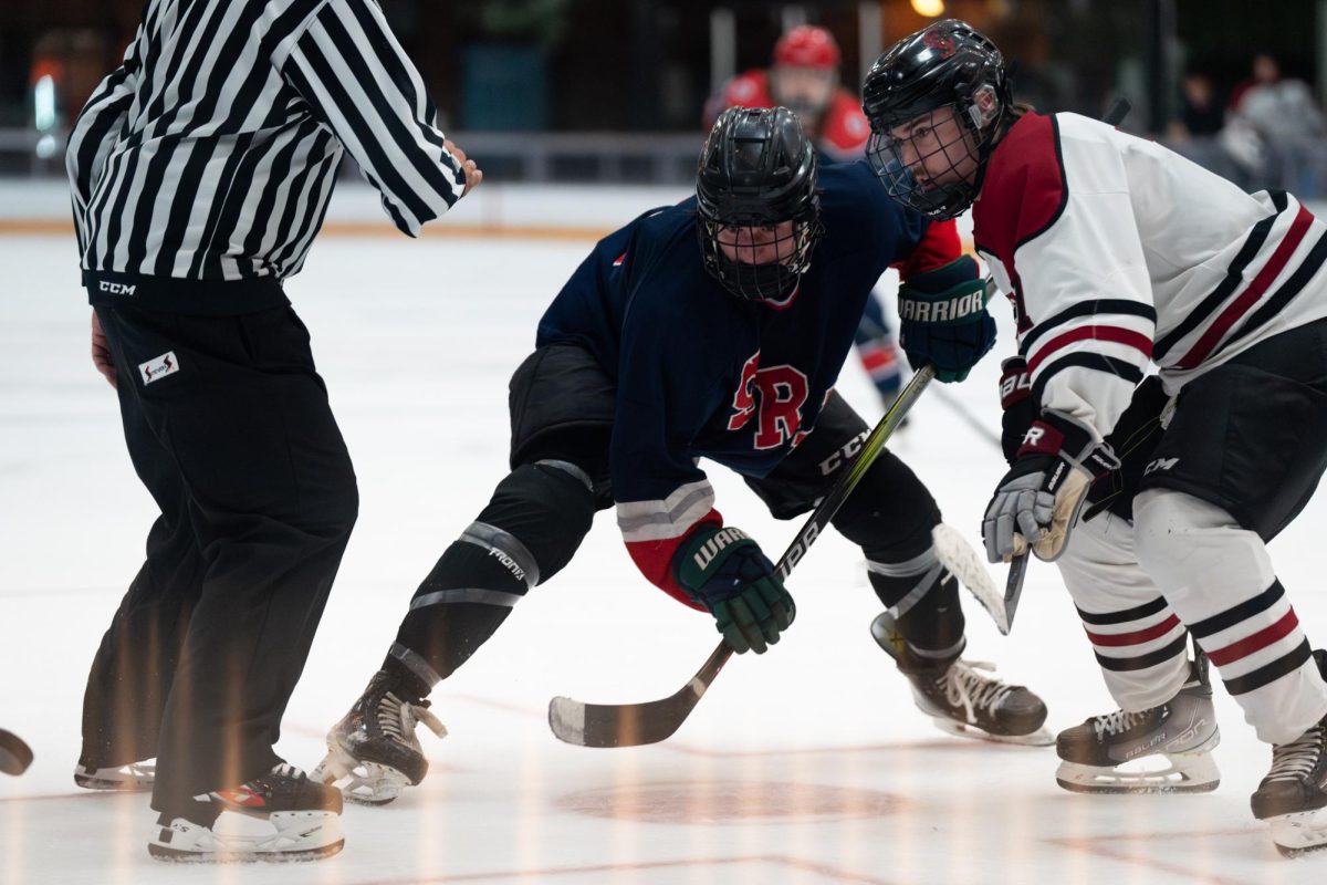 A Polar Bears' player prepares for a face-off against Santa Clara University on Saturday, Oct. 4, 2025 at Snoopy's Home Ice.