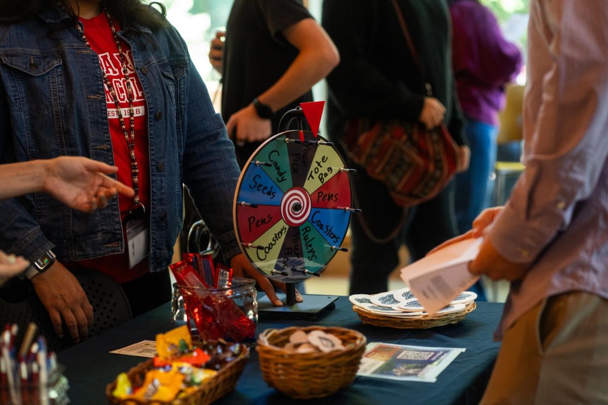 Santa Rosa Junior College’s own HR department offered a wheel of prizes to advertise their job openings at the Fall Job & Internship Fair in Bertolini Student Center on the Santa Rosa campus Oct. 29, 2025. 