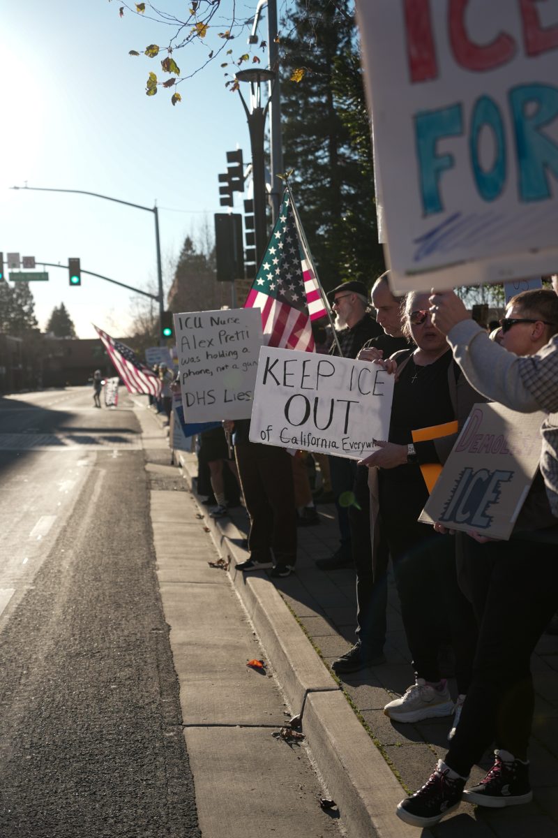 An estimated 250 protesters demonstrate during an emergency protest after the killing of Alex Pretti at Santa Rosa's Courthouse Square on Jan. 24.