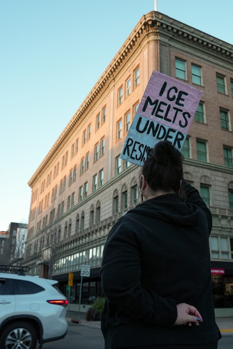 Protesters linger on both sides of Santa Rosa's Courthouse Square hours after the protest began at 3 p.m. Jan. 24.
