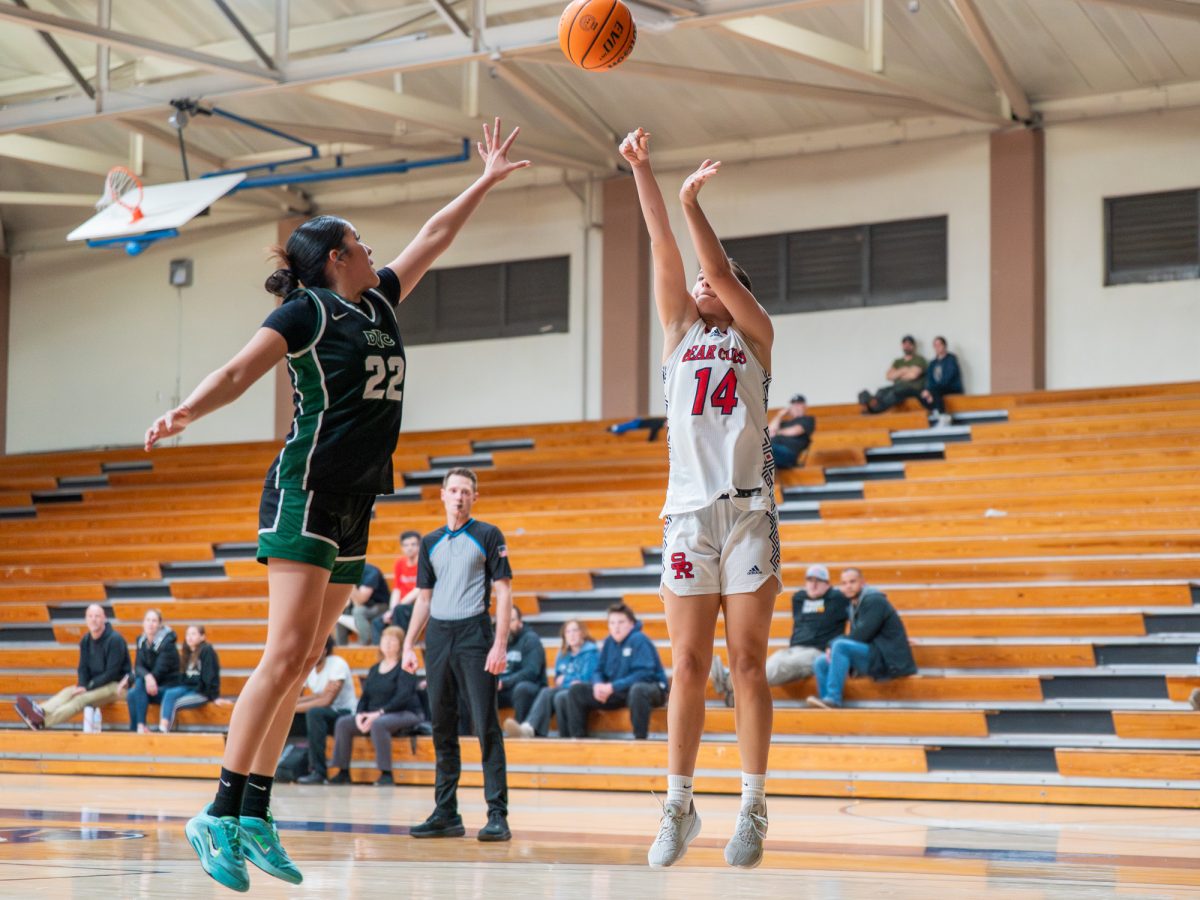 Sophomore forward Kaia Eubanks goes up for three against Diablo Valley College on Friday, Jan. 30 at home.