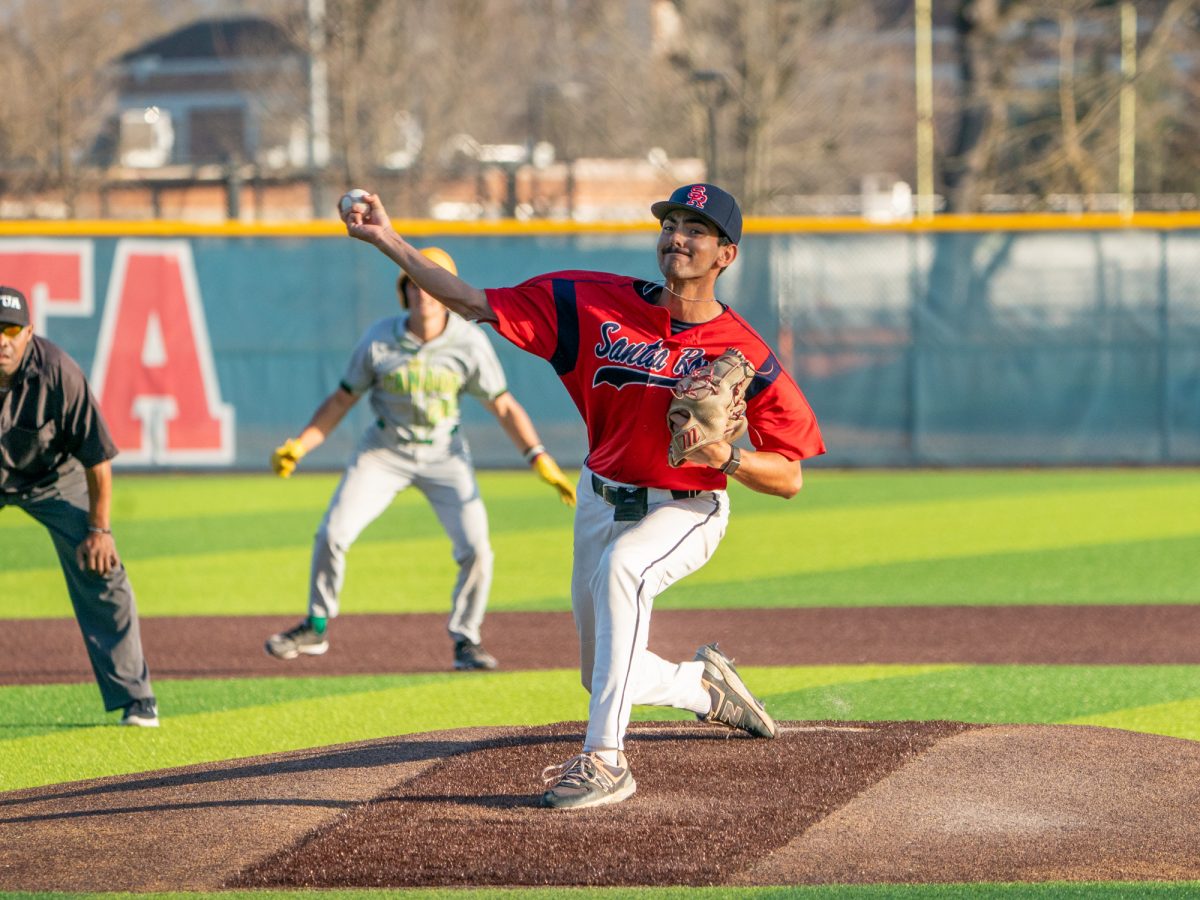 Sophomore pitcher Evan Sandoval closes out the ninth by retiring the final two hitters to secure the win against Cañada College on Friday, Feb. 6 at home.
