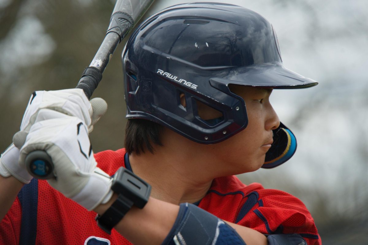 Bear Cubs designated hitter Aidan Sakai steps in against College of Marin on Saturday, Feb. 14 at home. (Oliver Kindt / For The Oak Leaf)