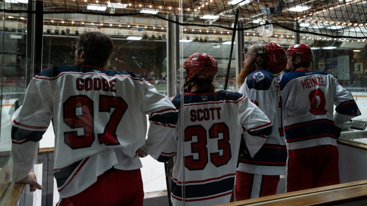 Santa Rosa's Dane Godbe, Roy Scott, Jon Christenson, and August Heinze stack into the penalty box for what the announcer deemed a "polar bear party" after two fights erupted against San Jose State at Snoopy’s Home Ice Friday, Feb. 20, 2026.