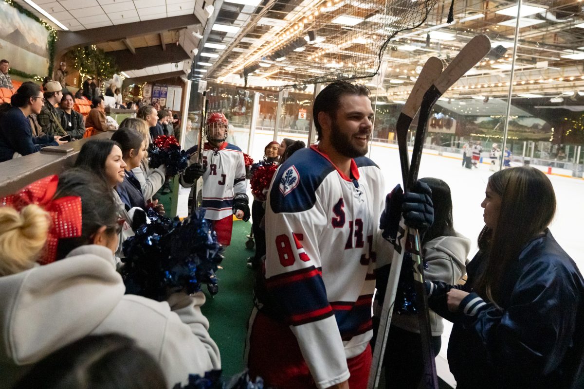 SRJC cheerleaders come out to support the Polar Bears for their game against San Jose State at Snoopy’s Home Ice Friday, Feb. 20, 2026.
