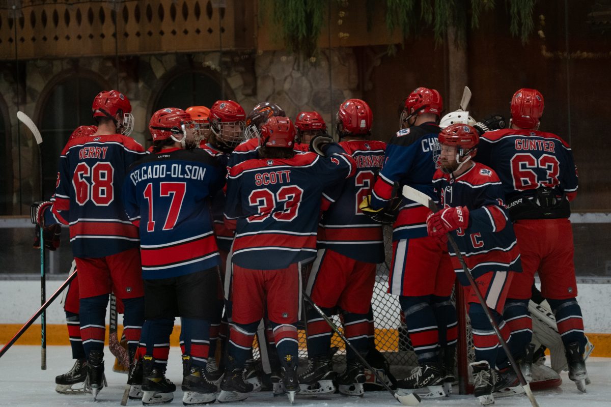Santa Rosa Polar Bears gather and strategize at the net before the game-starting faceoff Friday, Feb. 6 at Snoopy's Home Ice.