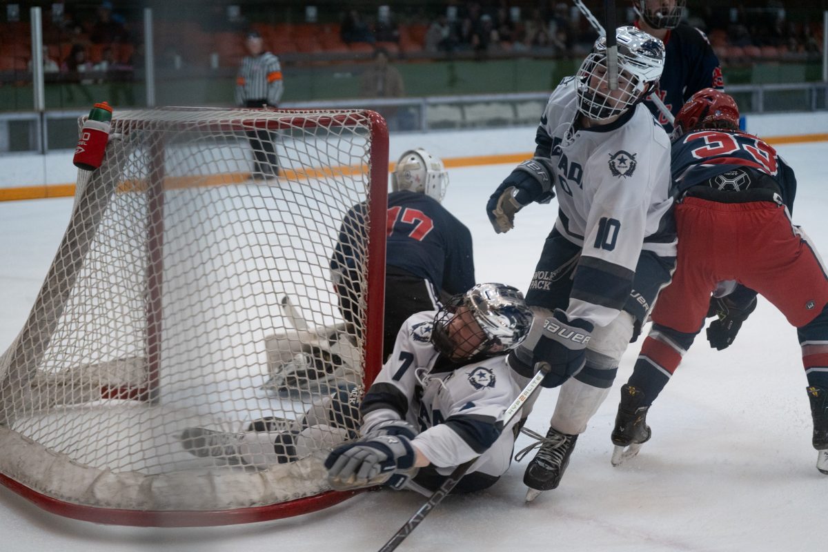 Wolves and Polar Bears collide on the Santa Rosa goal after a score attempt Friday, Feb. 6 at Snoopy's Home Ice.