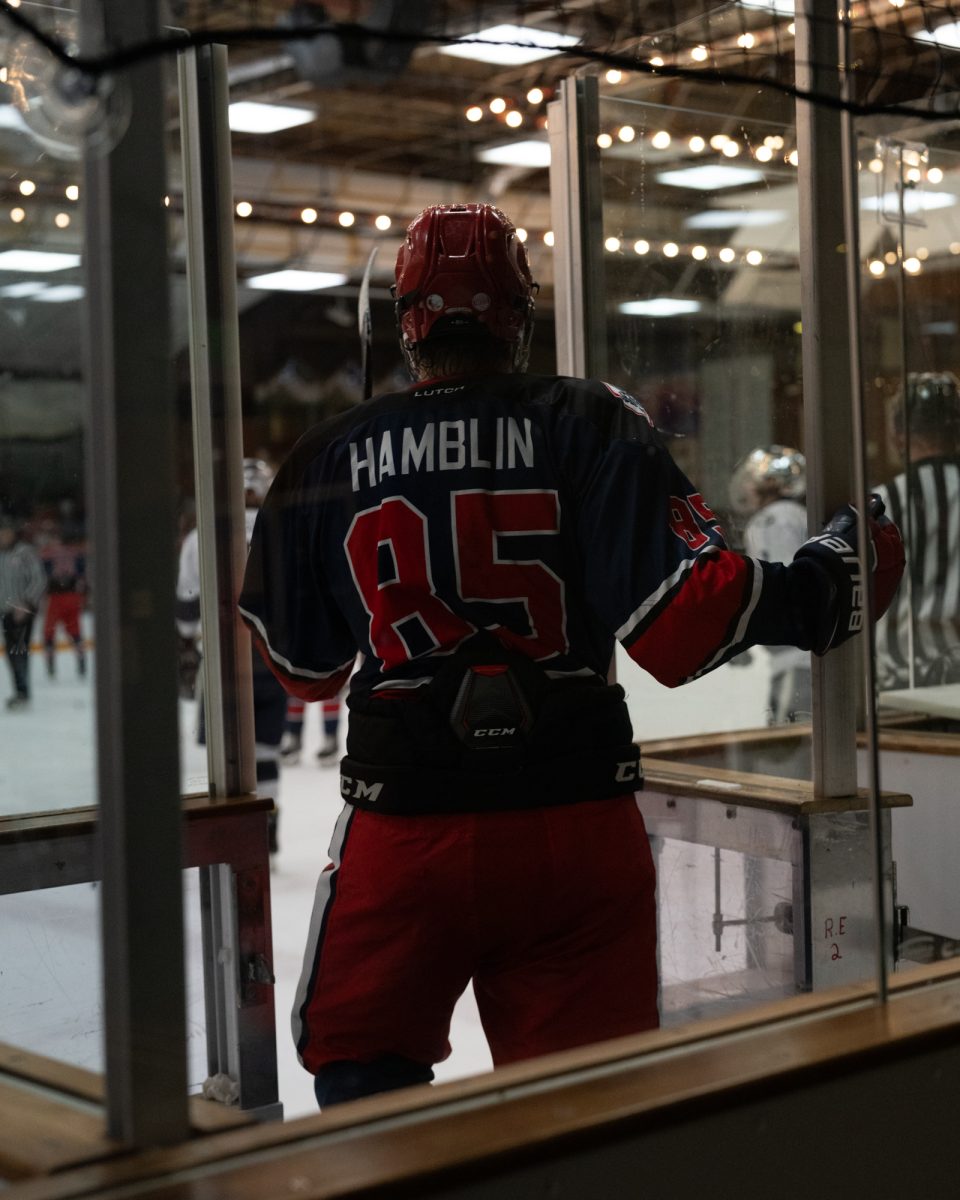 Santa Rosa defenseman and right winger Owen Hamblin returns to the ice after a penalty for cross-checking Friday, Feb. 6 at Snoopy's Home Ice.