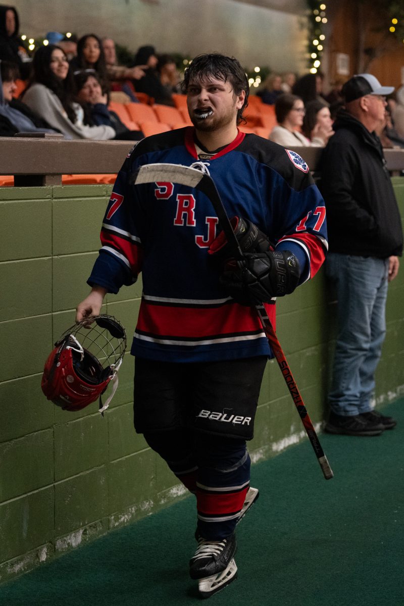 Santa Rosa winger Diego Delgado-Olson steps off the ice after a 8-0 loss to Reno Friday, Feb. 6 at Snoopy's Home Ice.