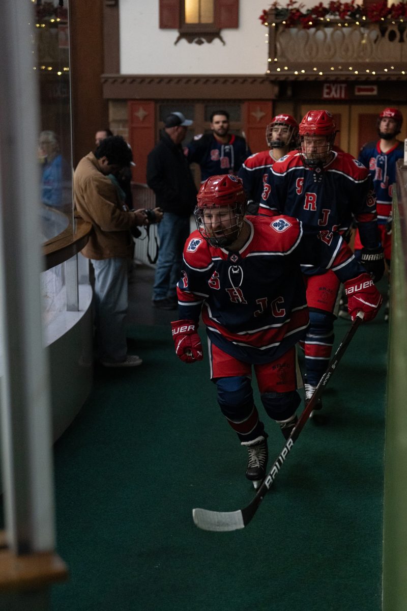 The Polar Bears, led by Traber Burns, energetically return to the ice for the final period against the Wolfpack Saturday, Feb. 7 at Snoopy's Home Ice.