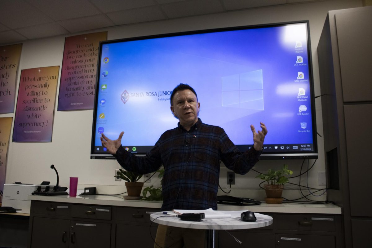Tom Alter, Ph.D., gives a speech at the Santa Rosa Intercultural Center, Feb. 11, 2026.