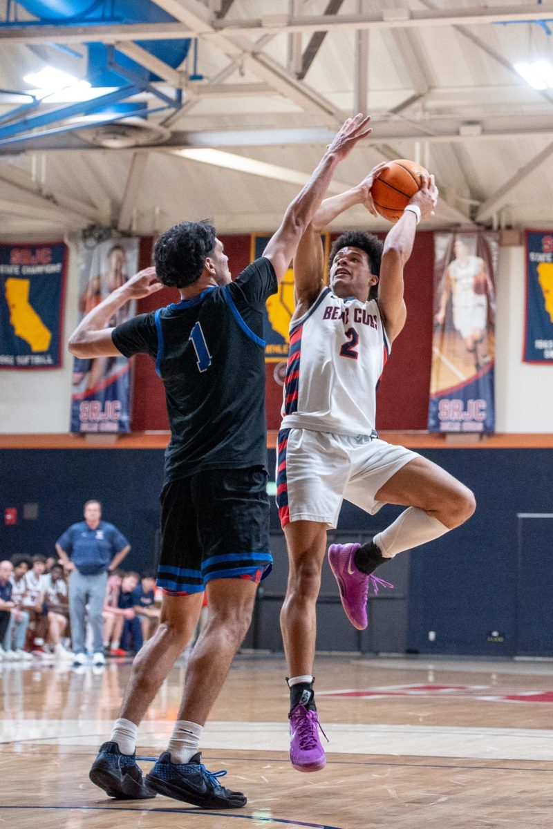 Bear Cubs guard Gavin Early steps back for a field goal against Modesto at Haehl Pavilion, Friday, Feb. 17, 2026.