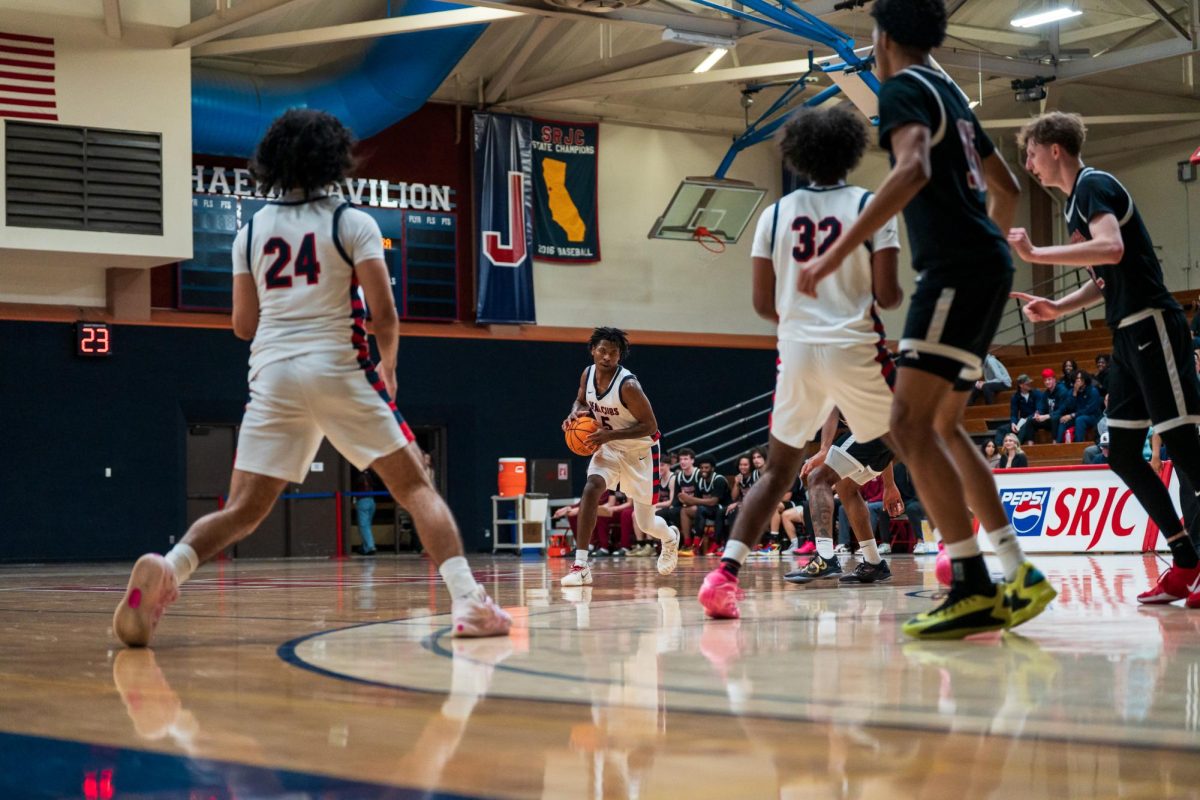 Bear Cubs sophomore guard Gavin Cook-Whisenton searches for a target against Sierra Feb. 10 at Haehl Pavilion.