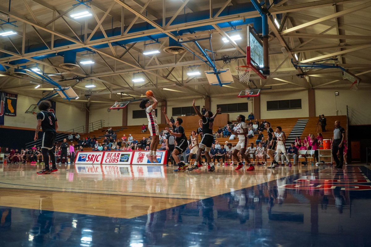 Bear Cubs sophomore forward Vincent Jackson shoots above Sierra's defense Feb. 10 at Haehl Pavilion.