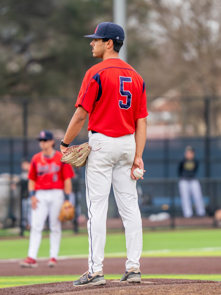 Sophomore Evan Sandoval closes the pitching staff out for the Bear Cubs, entering in the top of the eleventh against College of Marin on Saturday, Feb. 14 at home.