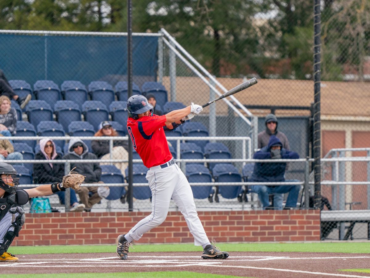 Santa Rosa designated hitter Aidan Sakai launches a double to right field to win the game for the Bear Cubs in the 13th inning against College of Marin on Saturday, Feb 14 at home.