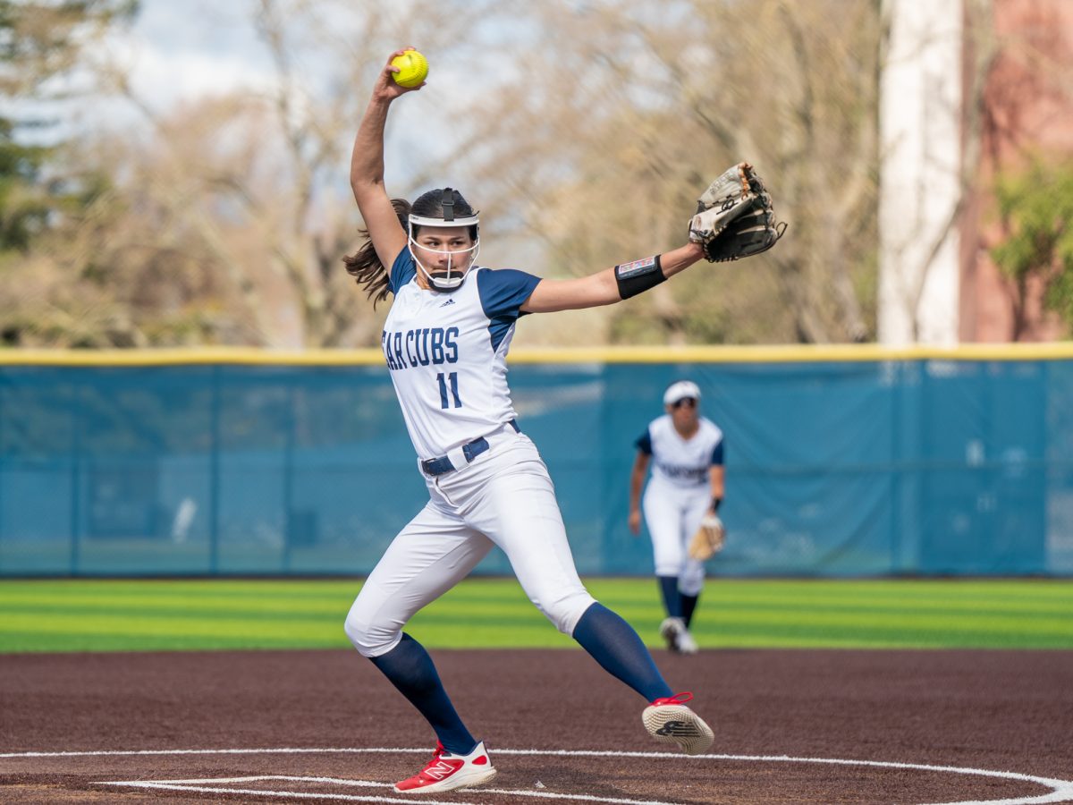 Sophomore pitcher Mia Avila winds back for a pitch in game one against Yuba College at Marv Mayes Field on Feb. 3, 2026.