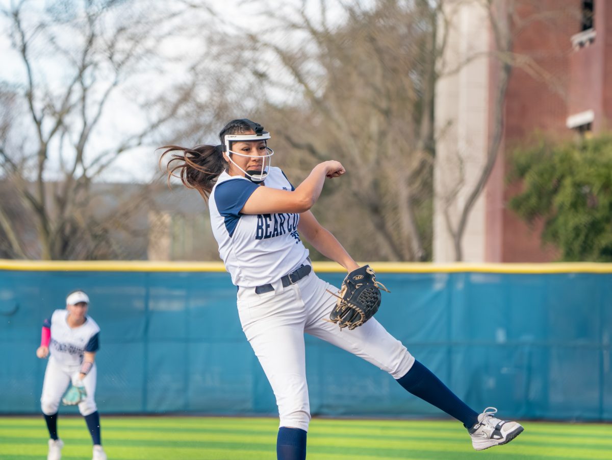 Freshman Gia Hernandez launches a pitch to the plate against the Yuba College Niners on Feb, 12, 2026.