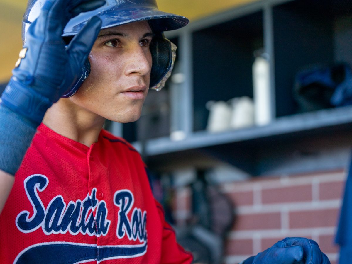 Bear Cub left fielder Clay De Mars walks back into the dugout after hitting a three-run home run in the seventh against American River College at home on Thursday, March 19, 2026.