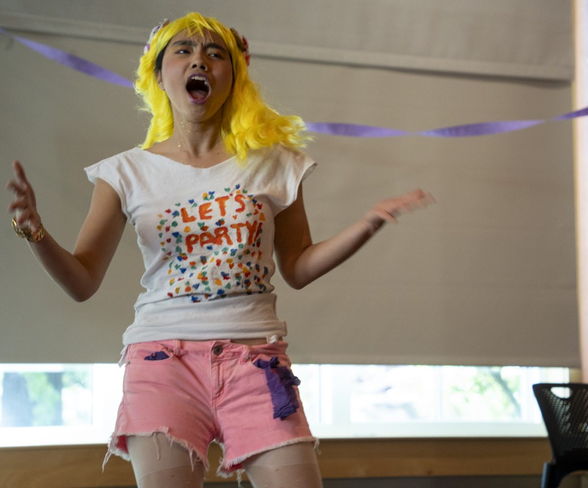 Rotaract Club member and environmental chemistry major Sophia Nguyen performs for the crowd as “Five Nights at Freddy’s” protagonist Sylvia during the Drag Nights at Freddy’s awareness and fundraising event in Santa Rosa Junior College’s Bertolini Student Center, March 24, 2026.. Rotaract is a club that focuses on community service and leadership and helped put on the drag show to raise money for the American Foundation for Suicide Prevention.