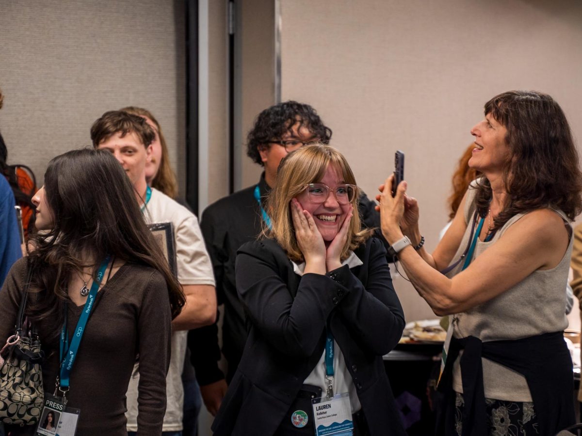 Editor-in-Chief Lauren Kelleher is overwhelmed with pride for her staff as the Oak Leaf is announced as the winner of one of 36 total awards at the 2026 Associated Collegiate Press Spring National College Media Conference in San Francisco Saturday, March 7, 2026. 