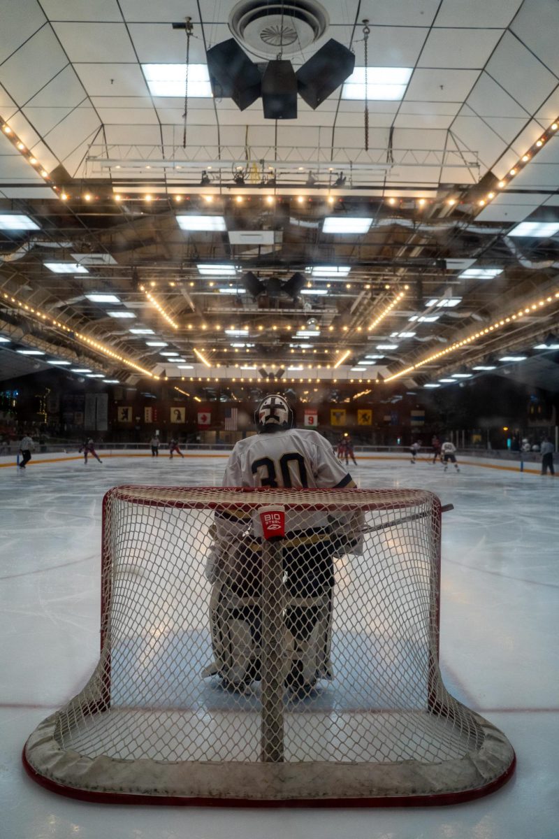 UC Davis senior Cole Brown looks from his spot against the goal post at the match against SRJC's Polar Bears at Snoopy's Home Ice Feb. 21, 2026. 