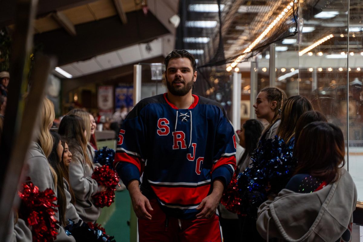 Polar Bears defenseman Owen Hamblin soaks in the applause after taking home SRJC's second win of the season in a match against UC Davis at Snoopy's Home Ice Feb. 21, 2026.