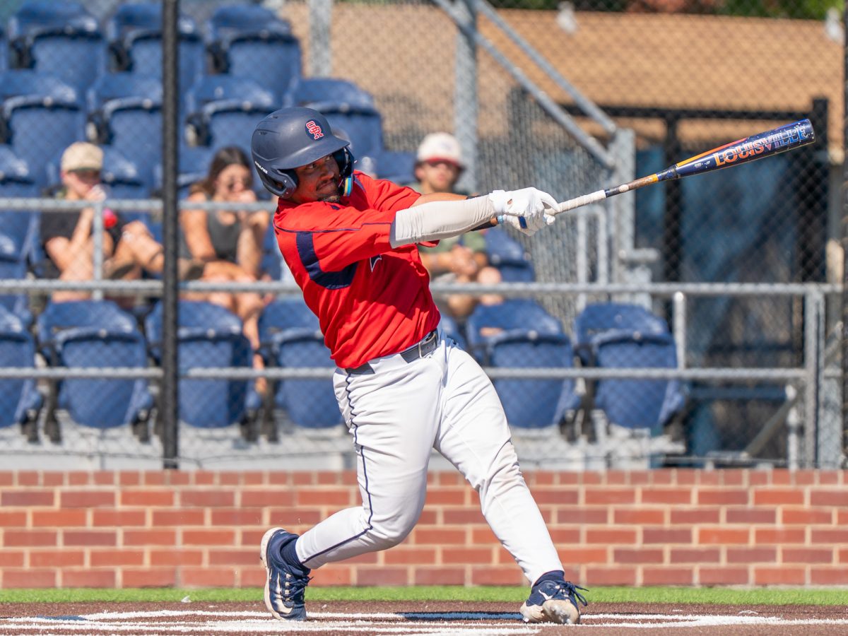 Catcher Justice Brinson singles to center field in the bottom of the sixth against American River College at home on Thursday, March 19, 2026.