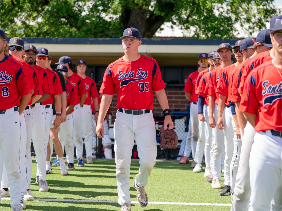 Freshman pitcher Elijah Hackathorn starts on the mound for Santa Rosa against Diablo Valley College at home on Friday, March 27, 2026.