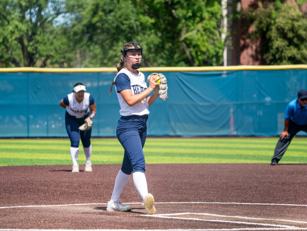 Sophomore Brook Myhre gets ready to pitch against Folsom Lake College at home on Saturday, March 28, 2026.